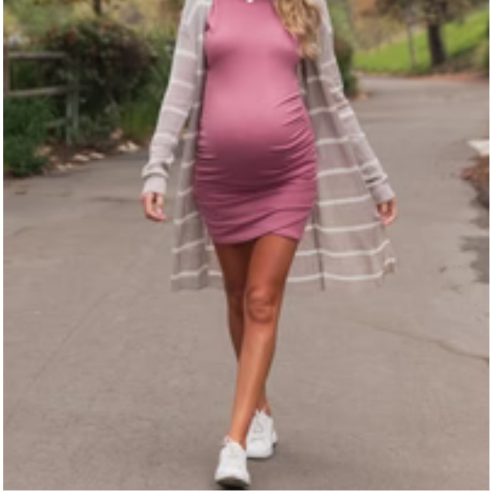 Dusty Pink Wrap Maternity T-Shirt Dress
